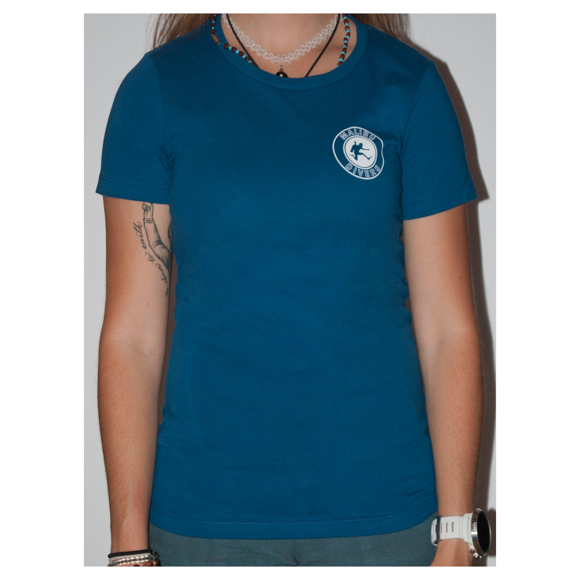 Women's Crew Neck, Short Sleeve  - Malibu Divers Logo + Octopus