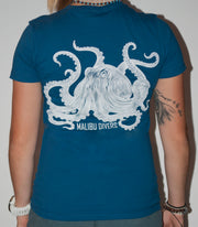 Women's Crew Neck, Short Sleeve  - Malibu Divers Logo + Octopus
